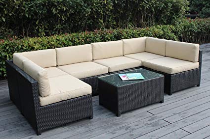 patio sectional ohana mezzo 7-piece outdoor wicker patio furniture sectional conversation  set, black QSRYFUP