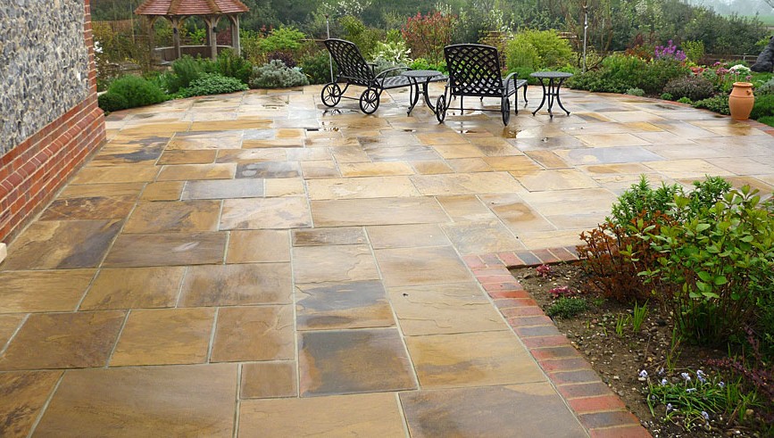 patio stones natural stone patio with garden furniture JNGRCPL