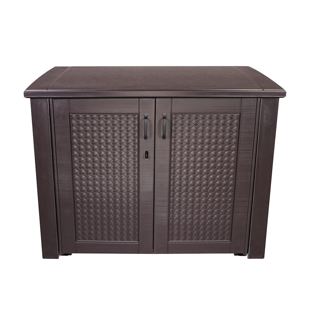 patio storage rubbermaid patio chic 123 gal. resin basket weave patio cabinet in brown ACNERJY