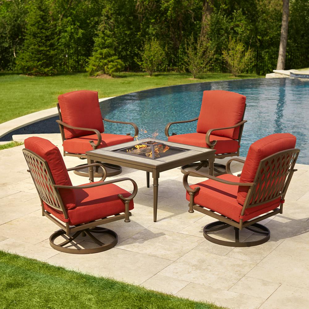 patio table sets hampton bay oak cliff 5-piece metal patio fire pit conversation set with GALVXHK