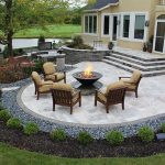 paver patio ideas stairs, firepit, paver patio with travertine, back yards, patio PDGUYQL