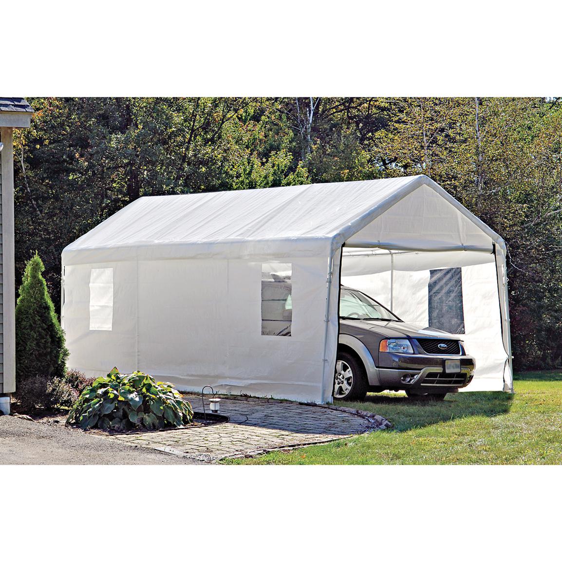 portable carport shelterlogic portable garage canopy carport, 10u0027 x 20u0027, white cover KKFIGZQ