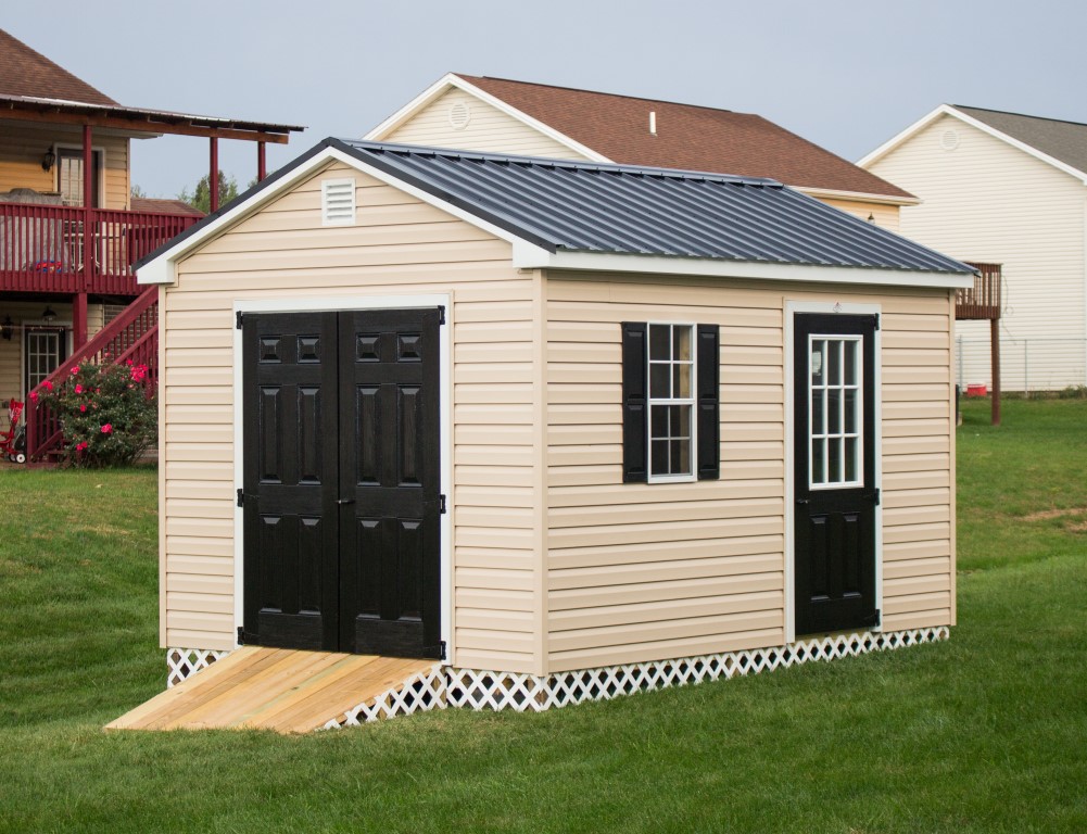 portable storage sheds 10×12 vinyl cottage tan black metal 7 medium ZASWIHC