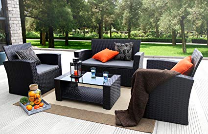 rattan outdoor furniture baner garden (n87) 4 pieces outdoor furniture complete patio cushion wicker FSDQVRD