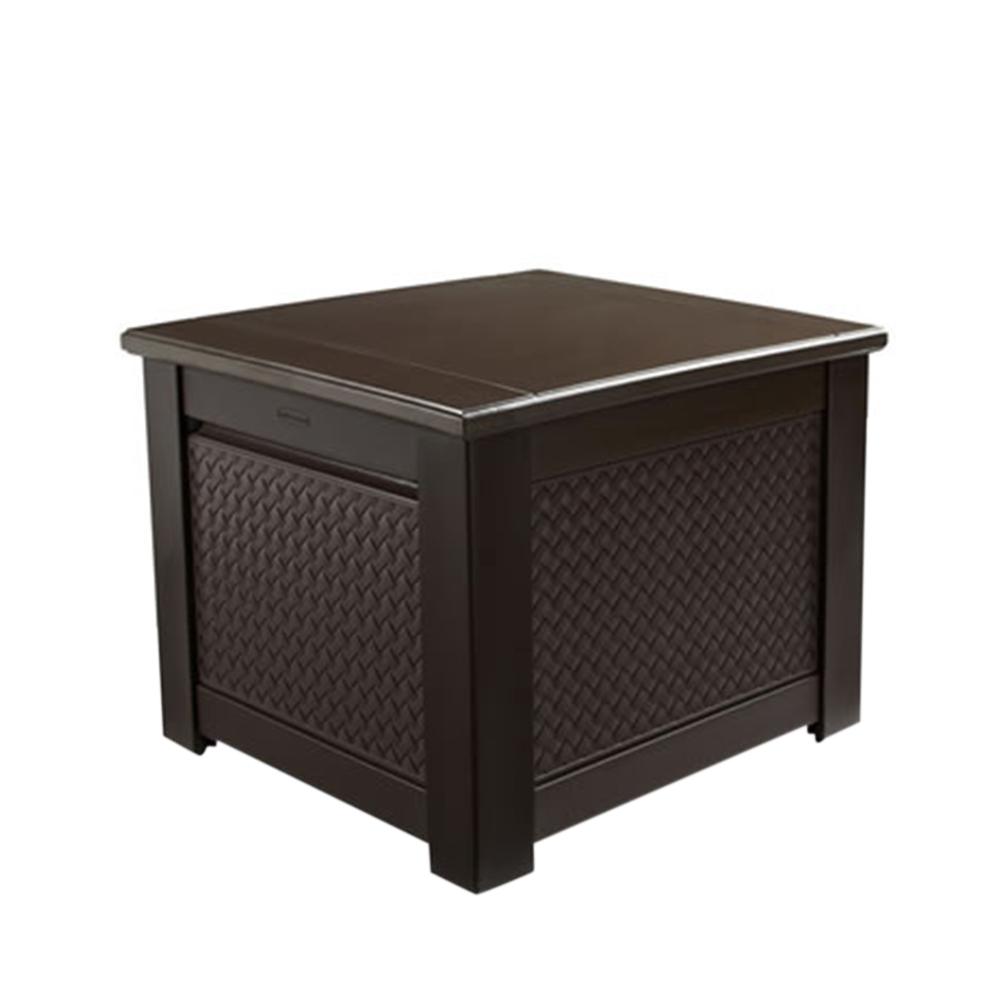 rubbermaid patio chic 56 gal. resin basket weave patio storage cube deck RRTALOY