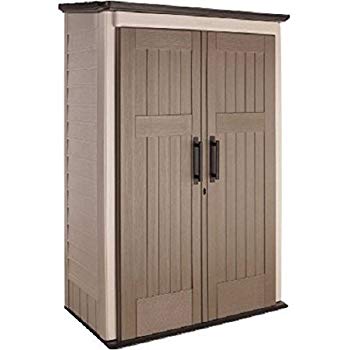 rubbermaid plastic large vertical outdoor storage shed, 52-cu. ft., beige MKMBXPY