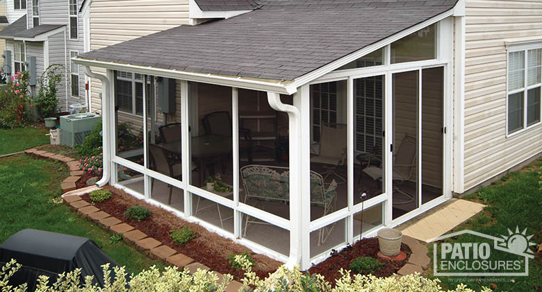 screen porch white aluminum frame screen room with single-slope roof FUVRXDP