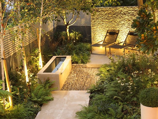 small garden design dry stone wall, water tough, small garden daniel shea contemporary garden WIXVLVB