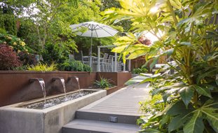 small garden design outdoor dining terrace, canopy of trees small garden pictures garden design PETNYLM