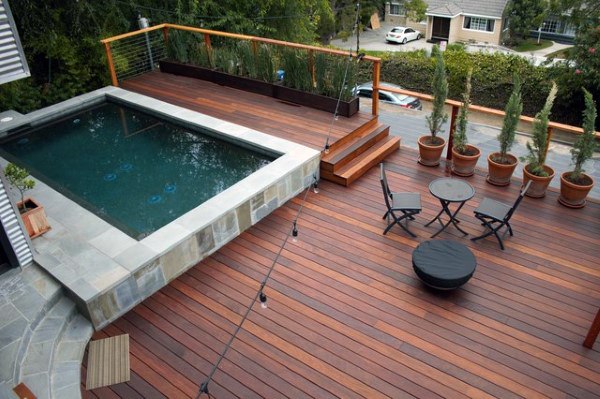 small pool cool backyard decking ideas XRZQKYT