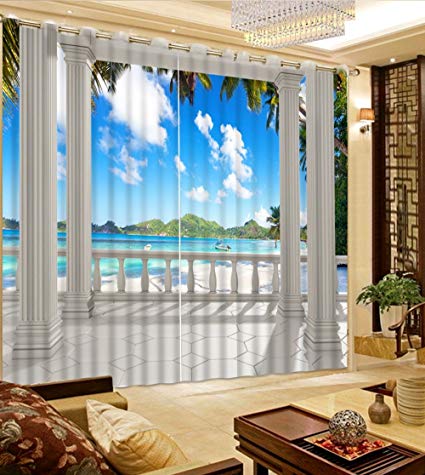 sproud 3d curtains custom curtains balcony roman column sea view beautiful ZTXOACP