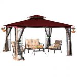 sunjoy 10 x 12 regency ii patio gazebo with mosquito netting, maroon LHARQZV