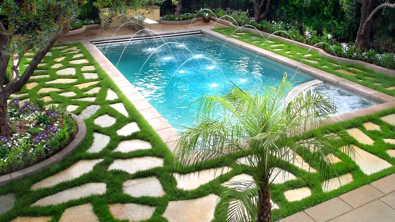 swimming pool landscaping ideas, ideas for beautiful swimming pools IKUJCKD