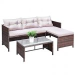 tangkula 3 pcs outdoor rattan furniture sofa set lounge chaise cushioned EITQZFY