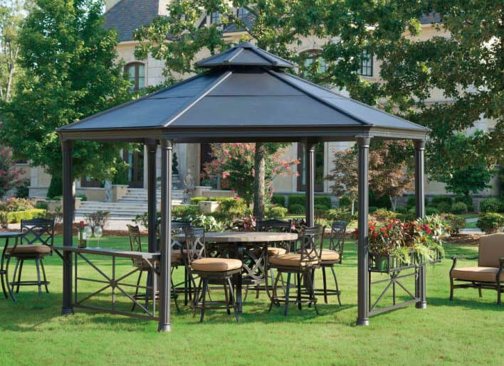 this metal gazebo houses some marvelous hard furniture and a matching PMHGQCS