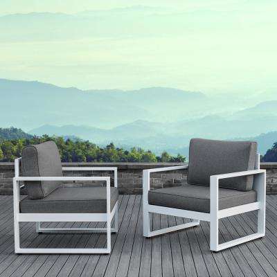 white patio furniture baltic white 2 piece aluminum patio conversation set with gray cushions ZZZVAXJ