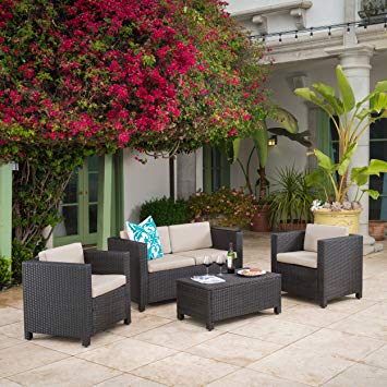 wicker patio set amazon.com: venice outdoor wicker patio furniture dark brown 4 piece sofa XIBICHB