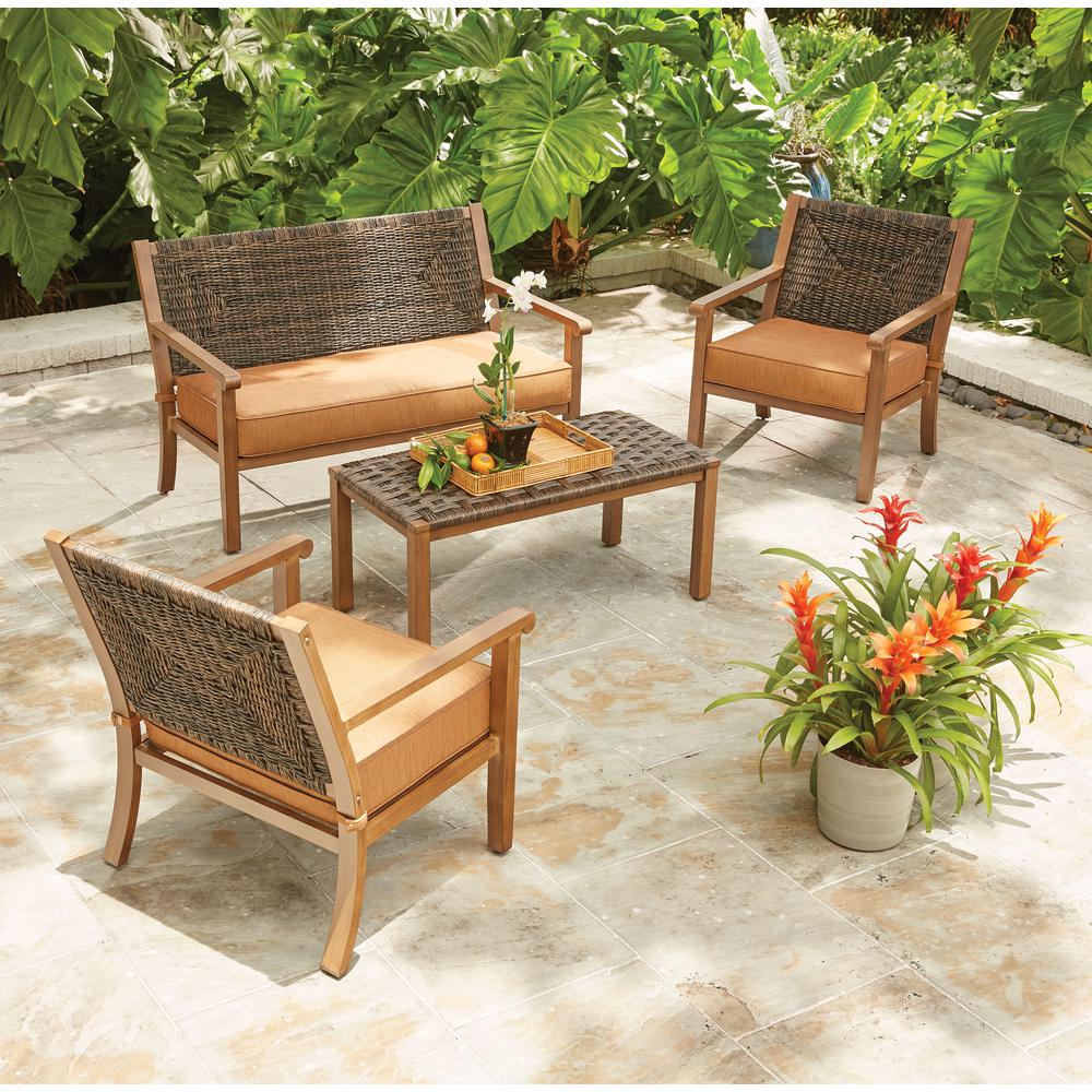 wicker patio set hampton bay kapolei 4-piece wicker patio conversation set with reddish  brown QKAQSTY