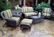 wicker patio set ... landry stripe malt fabric / java wicker ... MNUORBP