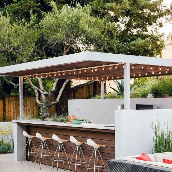 wood and steel outdoor bar ideas EMVIQTO