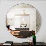 Large wall mirror. Unique round Art Deco hanging glass mirror. 1920s