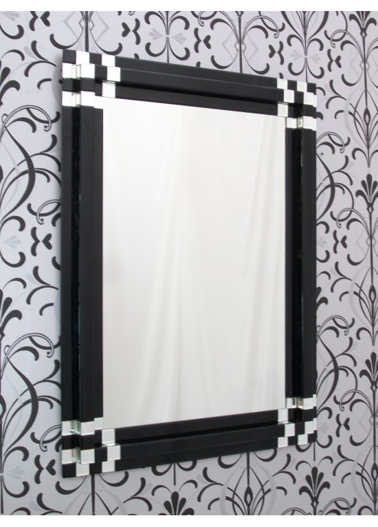 Large Rectangular Modern Block Black Glass Wall Mirror