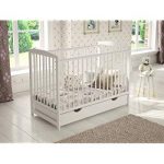 White Wooden Baby Cot with Drawer 120x60cm + Foam Mattress + Safety