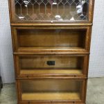 Solid Oak 4 Stack Leaded Glass Barrister Bookcase