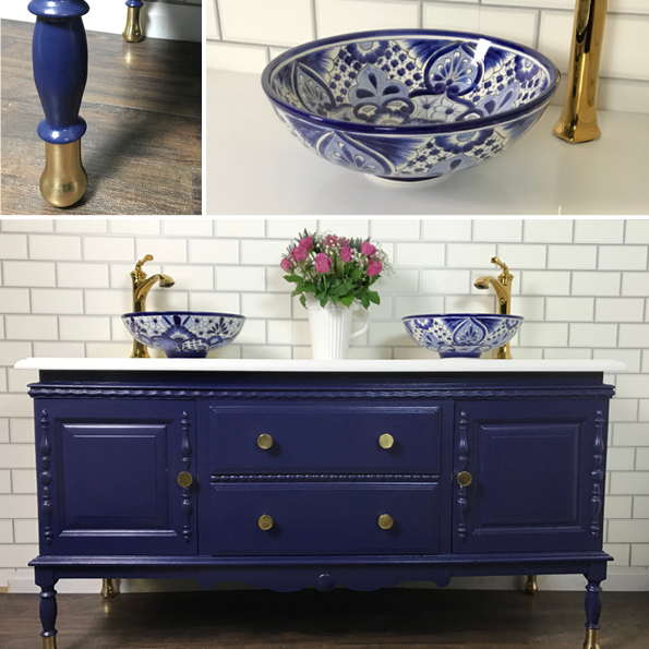 Vintage Bespoke Double Basin Bathroom Vanity Unit Made to Order Navy