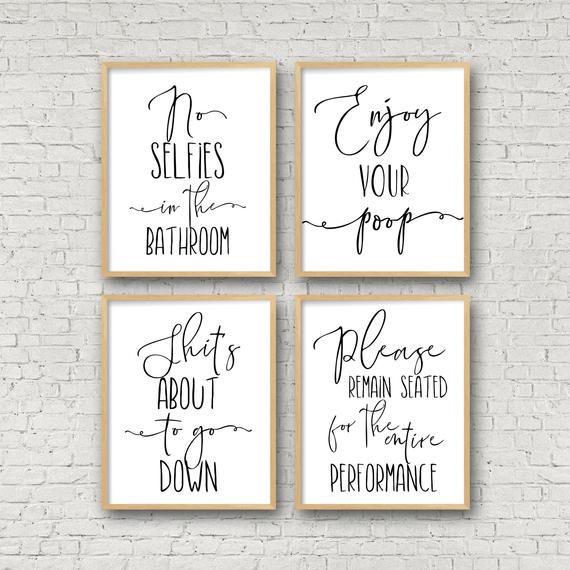 Bathroom Wall Art No Selfies In The Bathroom Enjoy Your | Etsy