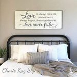 Ruskin352 Wood Sign Plaque Master bedroom wall decor Love never fails 1  Corinthians 13 wood sign rustic bedroom decor farmhouse bedroom 24 x 9.2