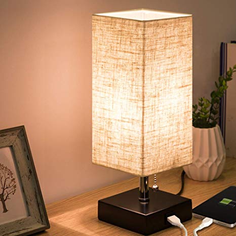 ZEEFO USB Table Lamp, Modern Design Bedside Table Lamps with USB 