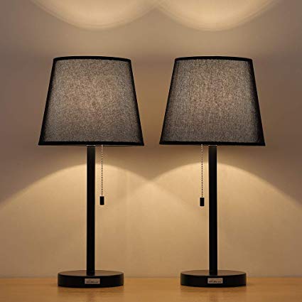 HAITRAL Black Bedside Table Lamps - Set of 2 Night Stand Lamps with 