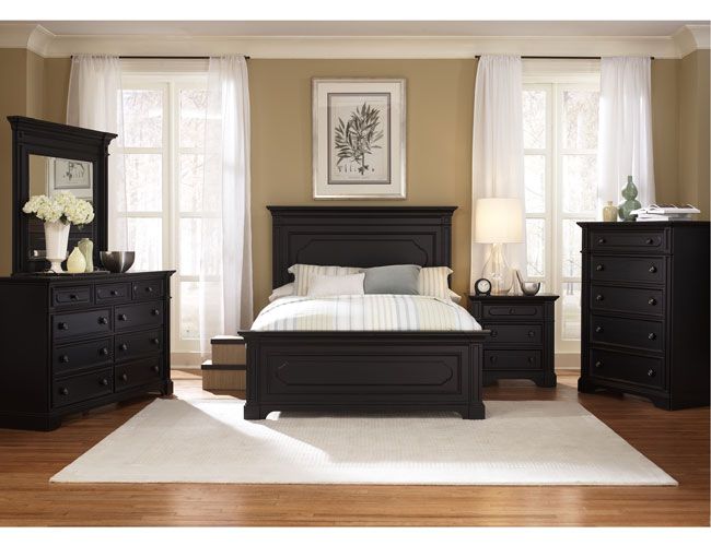 THE FURNITURE :: Black Rubbed Finished Bedroom Set with Panel Bed