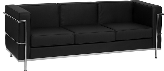 Hercules Regal Series Contemporary Black Leather Sofa With Encasing