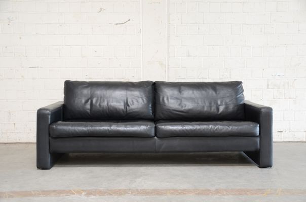 Vintage Conseta Black Leather Sofa from Cor for sale at Pamono