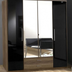 Dresden 4 Door Black Gloss and Walnut Effect Wardrobe 136453