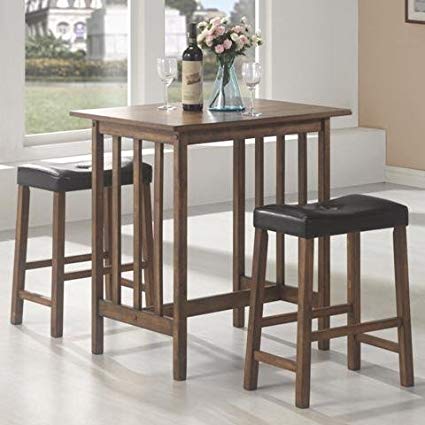 Amazon.com - 3pc Breakfast Table and Stools Set in Nut Brown - Table 