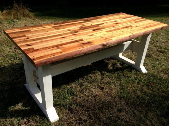 Butcher block table top and trestle frame | Etsy