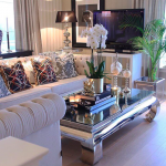 Classy home decor. Mirrored coffee table ideas. Coffee table styling