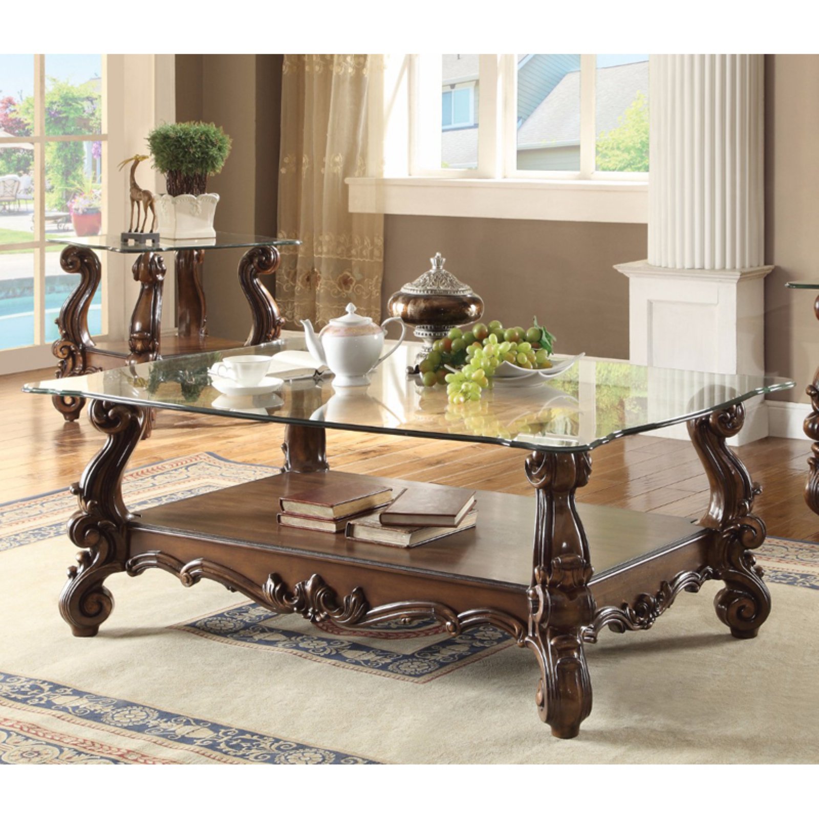 Classy Coffee Table, Cherry Oak & Clear Glass - Walmart.com