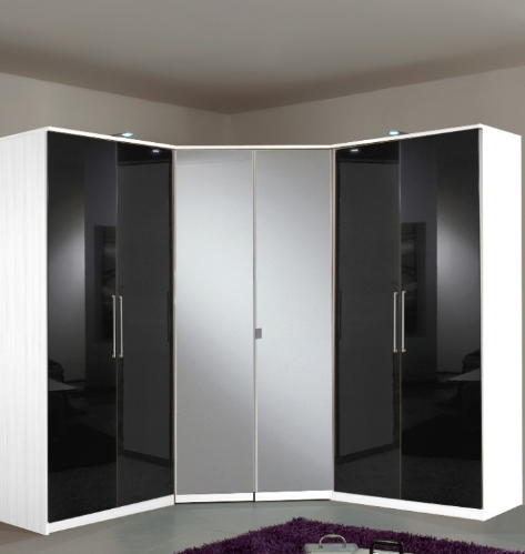 Berlin 6 Door German Wardrobe Black Gloss and Alpine White