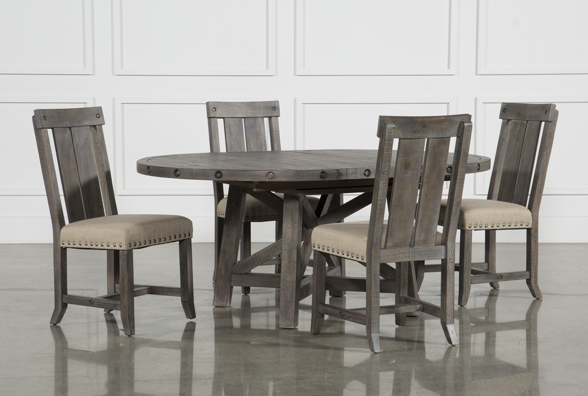 Jaxon Grey 5 Piece Round Extension Dining Set W/Wood Chairs | Living