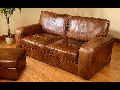 Distressed Leather Sofa with Nailhead Trim UK - YouTube