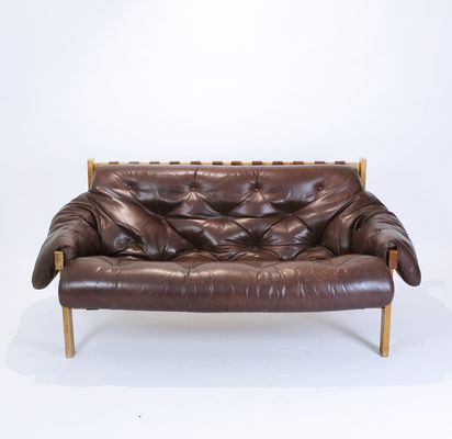 Mid-Century Modern Tufted & Distressed Leather Sofa, 1970s for sale