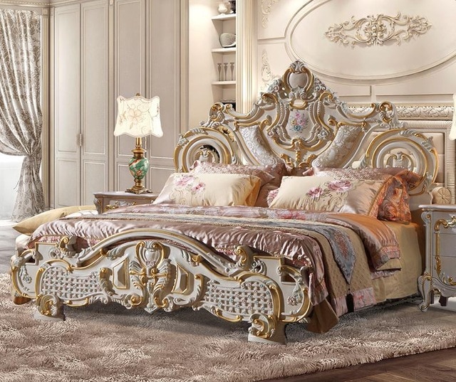 European Style Solid Wood Bed French Furniture, Luxurious Solid Wood