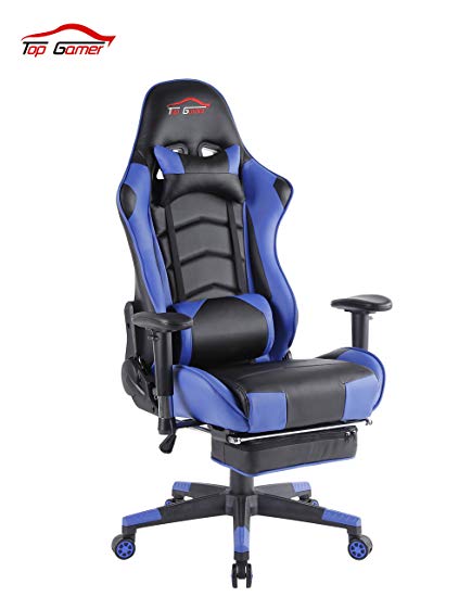 Top Gamer Gaming Chair High Back PC Computer Game Chair with Footrest  Office Chairs for Video Game (Blue)