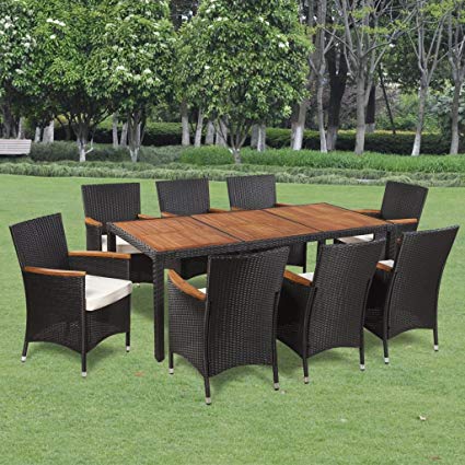 Amazon.com: Festnight 9 Piece Outdoor Garden Dining Set Poly Rattan