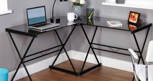 Atrium Metal and Glass L-shaped Computer Desk, Multiple Colors