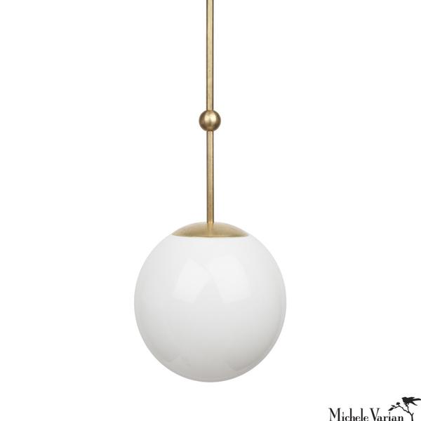 Opal Globe and Ball Pendant Light 10 inch diameter in Brass